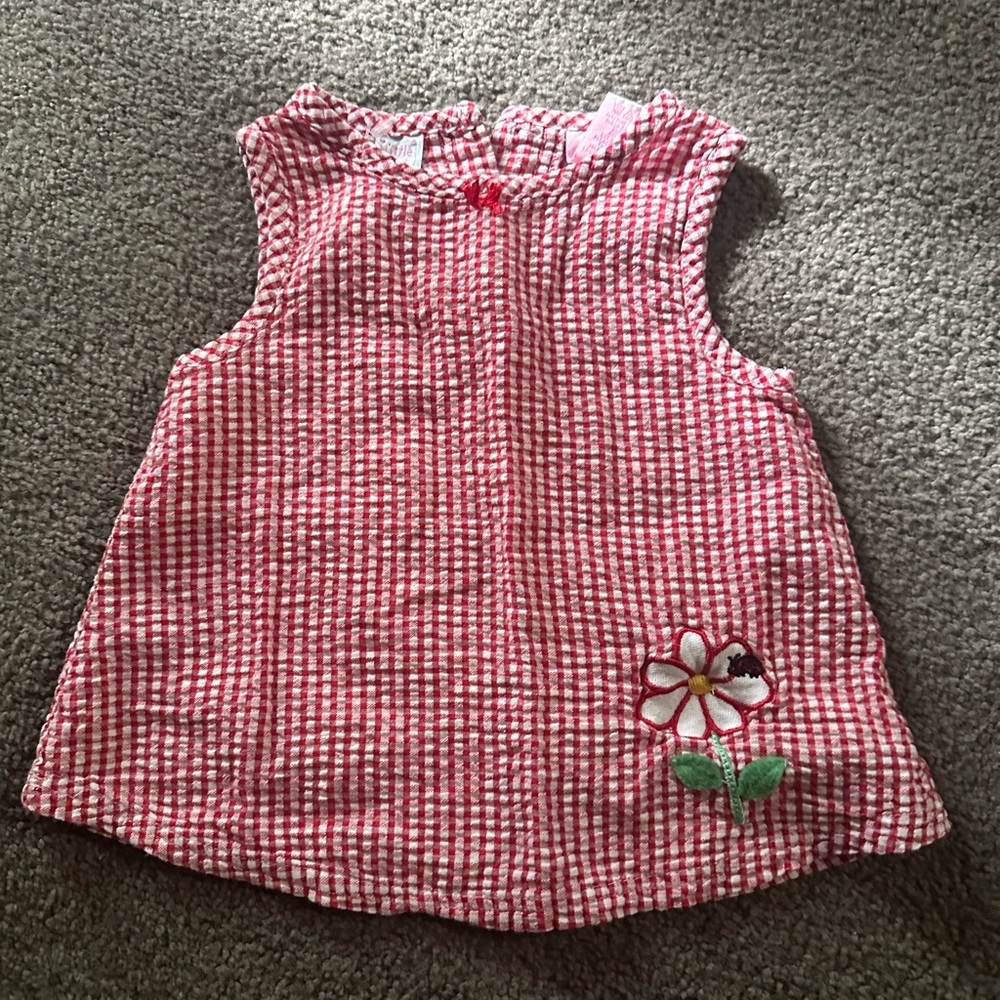 Adorable Red Checkered Kids Dress with Floral Detail